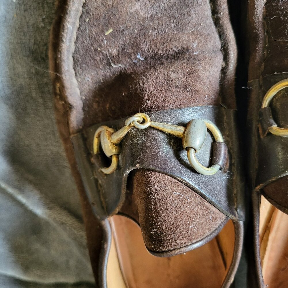 Vintage 1970's Gucci Men's  Leather Horsebit suede casual Loafers - Picture 4 of 9